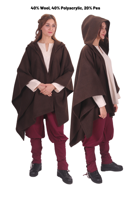  STELLA Brown Wool Pancho - Medieval Viking and Daily use Hooded Wool Pancho. 