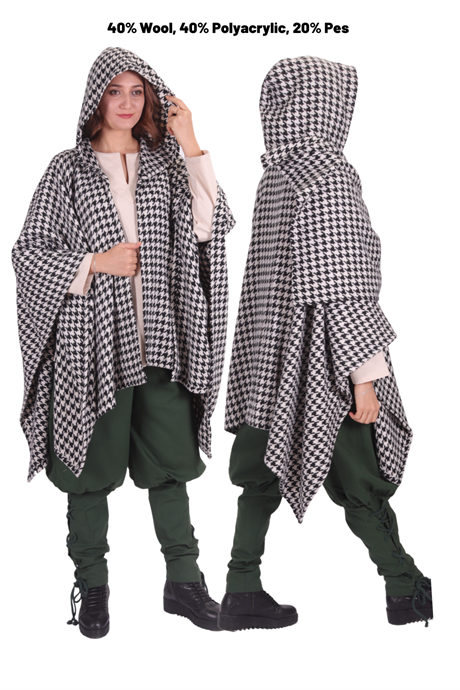 AILA White Wool Wool Pancho - Medieval Viking and Daily use Hooded Wool Pancho. 