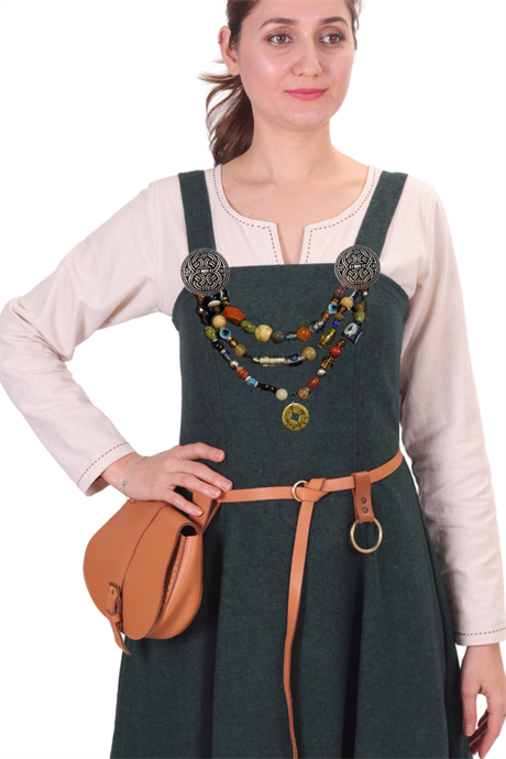 ANNA : Green- Medieval Viking Wool Apron Dress