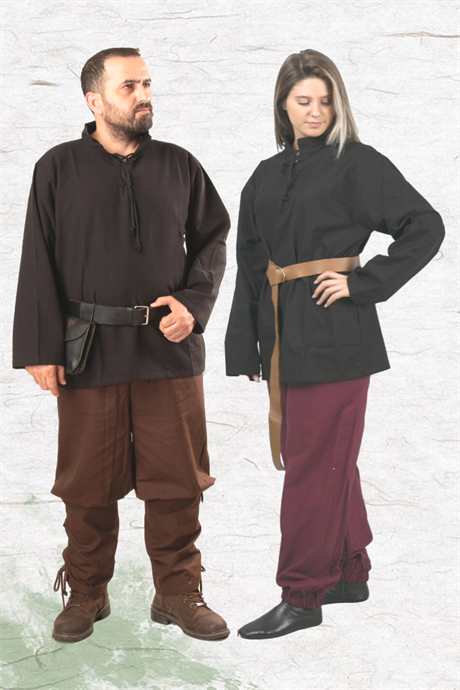 ARES Black Cotton Shirt : Medieval Viking Larp and Renaissance Shirt