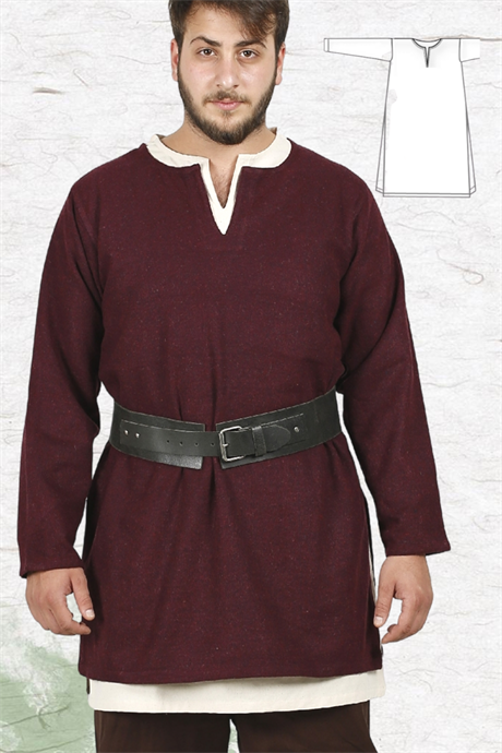 AWE Burgundy Wool Tunic : Medieval Viking Larp and Renaissance Tunic.