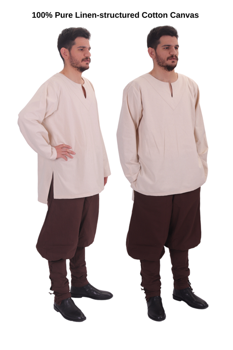CARA Natur Cotton Tunic - Medieval Viking Larp Middle Ages costume Larp Norse and Reenactment Long Sleeve Cotton Canvas  Mens Tunic. 