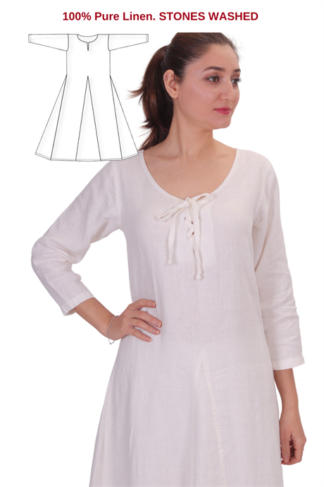 DAGNY White Linen Stone Washed Dress - Medieval Viking warrior women Linen Dress. Made in Turkey by bycalvina.us