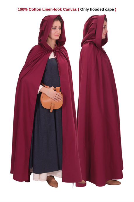 DINA Burgundy  Hooded Cloak - Medieval Viking Larp Renaissance Pleated Hood Cloak . Made in Turkey by bycalvina