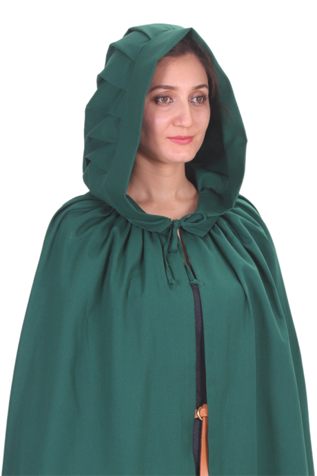 DINA Forest-Green Hooded Cloak - Medieval Viking Larp Renaissance Pleated Hood Cloak . Made in Turkey by bycalvina