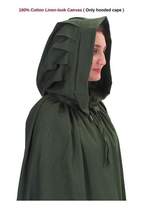 DINA Green Hooded Cloak - Medieval Viking Larp Renaissance Pleated Hood Cloak . Made in Turkey by bycalvina