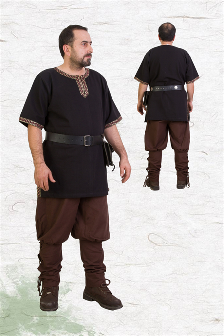 EDGAR Black Cotton Tunic : Medieval Viking Renaissance Reenactment  Mens Undertunic.