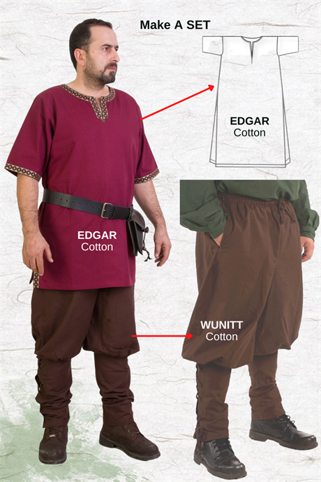 EDGAR Burgundy Cotton Tunic : Medieval Viking Renaissance Reenactment  Mens Undertunic.