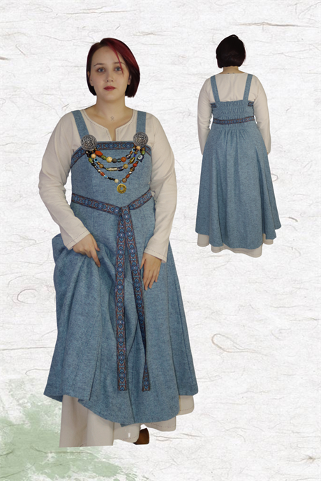 FIONA : Blue - Medieval Viking Wool Apron Dress