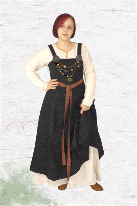 FIONA : Snowy Black - Medieval Viking Wool Apron Dress