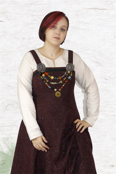 FIONA : Snowy Burgundy - Medieval Viking Wool Apron Dress