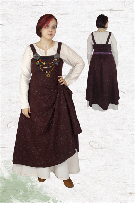 FIONA : Snowy Burgundy - Medieval Viking Wool Apron Dress