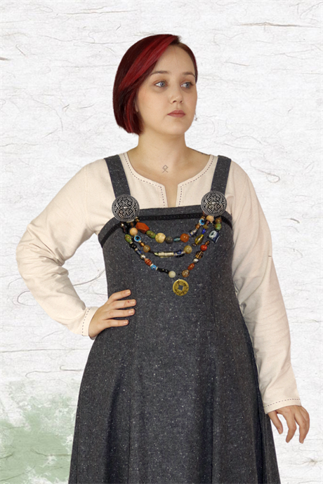 FIONA : Snowy Grey - Medieval Viking Wool Apron Dress