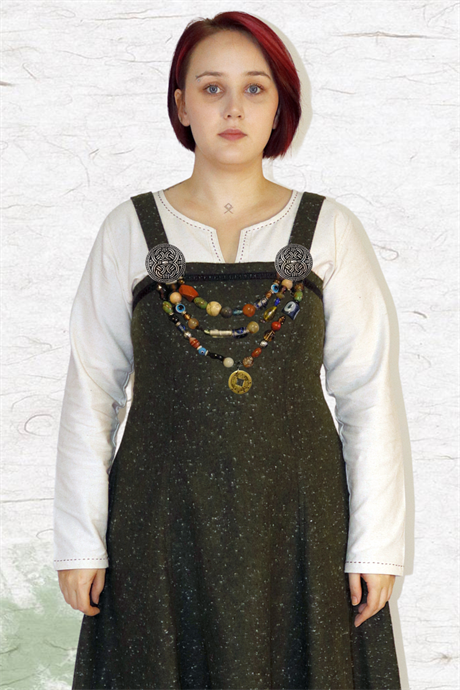 FIONA : Snowy Khaki - Medieval Viking Wool Apron Dress