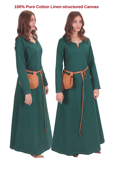 FREYA Forest Green Cotton Canvas :  Medieval Viking Nordic Cotton Underdress from 10th and 11th century. 