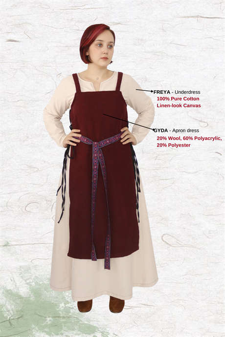 GYDA: Burgundy - Medieval Viking Wool Apron Dress