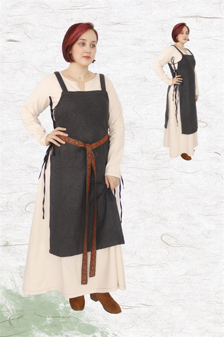 GYDA: Grey - Medieval Viking Wool Apron Dress