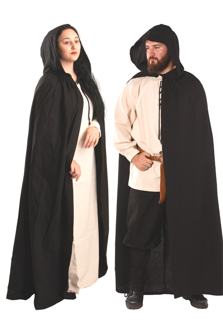 HERO Black Pure Cotton Canvas : Medieval Viking Renaissance Larp and Reeanctment Unisex Cotton Hooded Cloak. Produced in İstanbul/Turkey by bycalvina.us 
