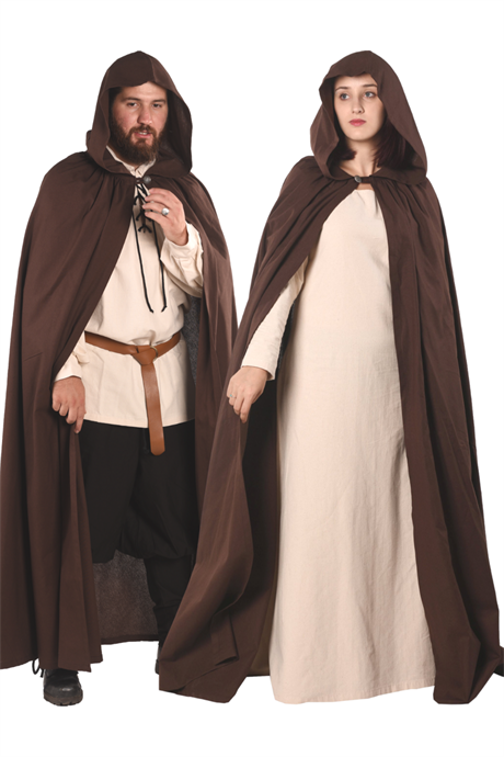 HERO Brown Pure Cotton Canvas : Medieval Viking Renaissance Larp and Reeanctment Unisex Cotton Hooded Cloak. Produced in İstanbul/Turkey by bycalvina.us 
