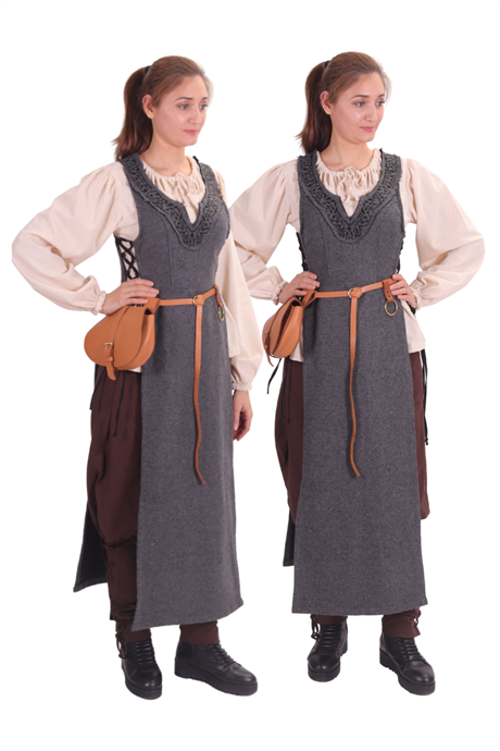 HILDA Grey Wool Emroderied Tabard-Embroidered Wool Tabard inspired from Medieval and Viking ages