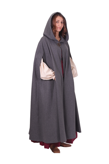 KAYLA Grey Wool Coat Cloak with Pockets - Medieval Viking Renasissance Maxi Hooded Wool Long Cloak 