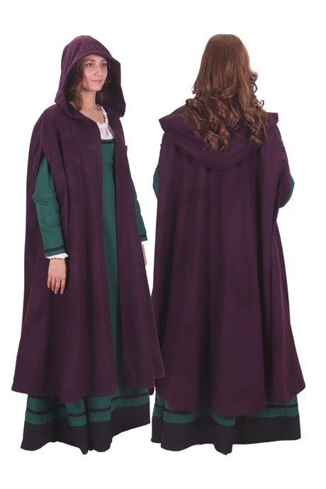 KAYLA Purple Wool Coat Cloak with Pockets - Medieval Viking Renasissance Maxi Hooded Wool Long Cloak 