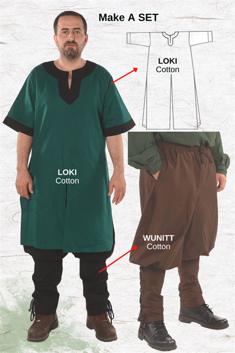 LOKI Cotton F.Green/Black Tunic : Medieval Viking Renaissance Reenactment Mens Tunic