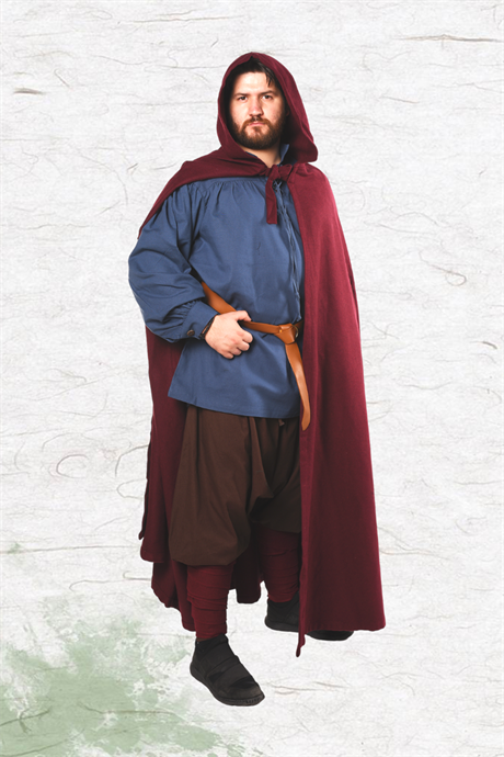 LORD Burgundy :  Medieval Viking Renaissance, Larp and Reeanactment Hooded Wool Cloak