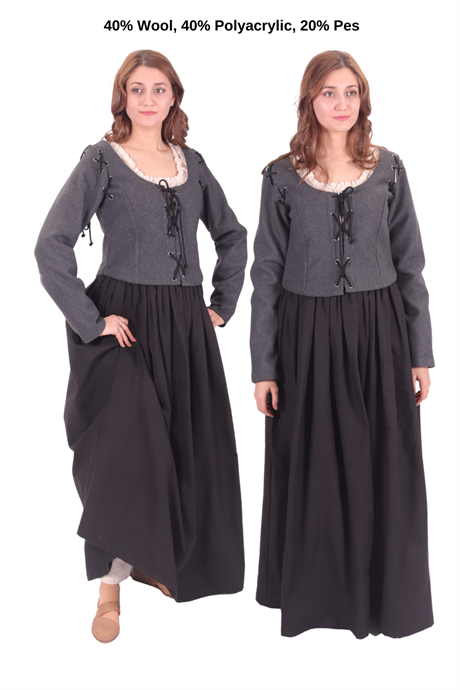 LORICA Grey Wool Bodice - Medieval Viking Middle ages Renaissance women  Removeable Sleeve bodice whench 