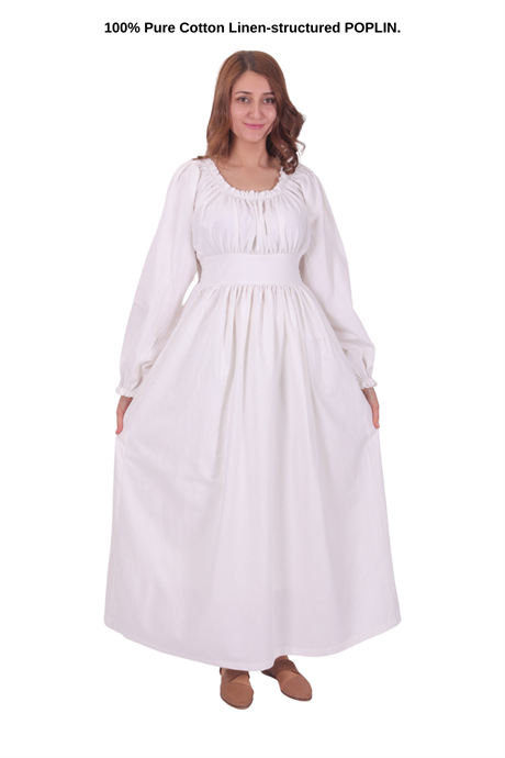 ROSE White Cotton Poplin Dress - Medieval and Renaissance Women Dress.  