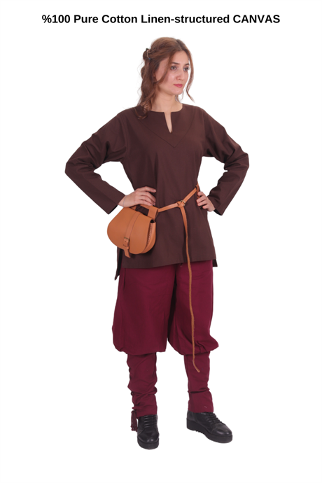SARA Brown Cotton Canvas Tunic : Medieval Viking Larp Middle Ages costume Larp Norse and Reenactment Tunic