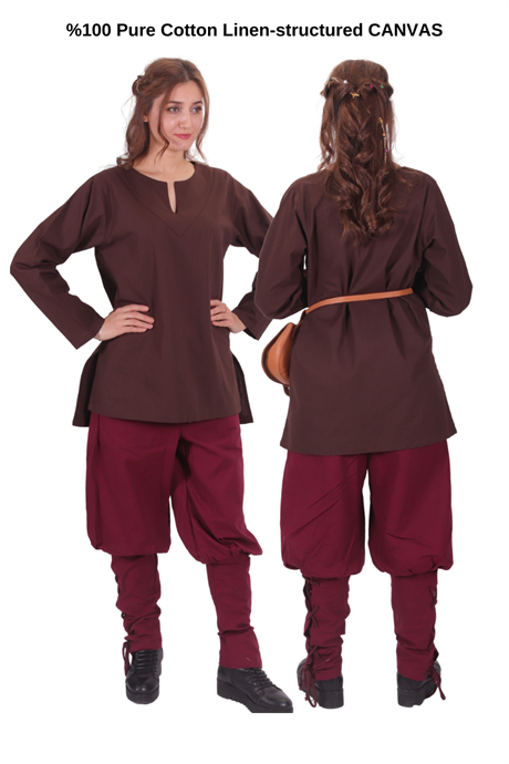 SARA Brown Cotton Canvas Tunic : Medieval Viking Larp Middle Ages costume Larp Norse and Reenactment Tunic