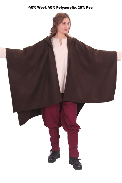  STELLA Brown Wool Pancho - Medieval Viking and Daily use Hooded Wool Pancho. 