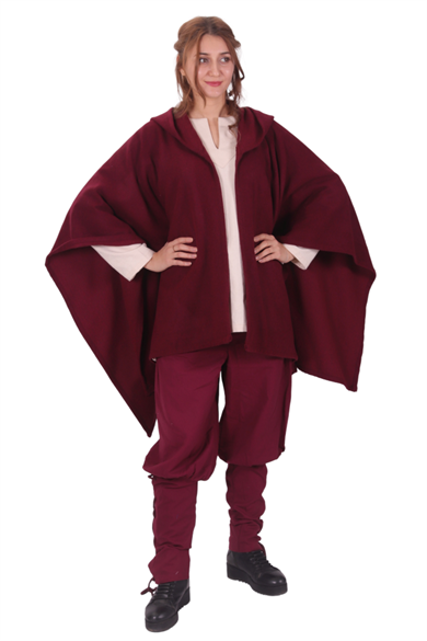  STELLA Burgundy Wool Pancho - Medieval Viking and Daily use Hooded Wool Pancho. 