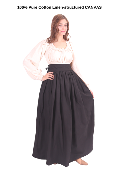 ANIKA Black Cotton Canvas Skirt - Medieval Viking Renaissance Back waist gathered women skirt. Made by bycalvina.us