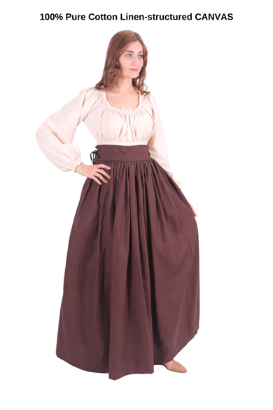 ANIKA Brown Cotton Canvas Skirt - Medieval Viking Renaissance Back waist gathered women skirt. Made by bycalvina.us