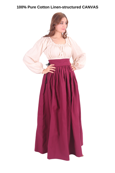 ANIKA Burgundy Cotton Canvas Skirt - Medieval Viking Renaissance Back waist gathered women skirt. Made by bycalvina.us