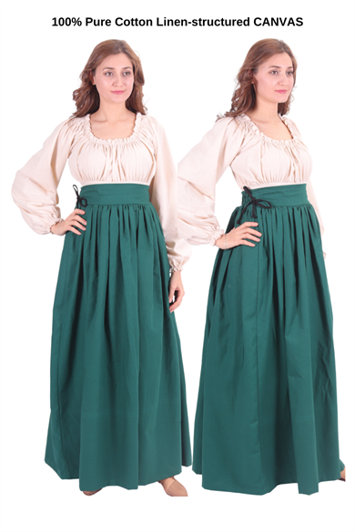 ANIKA Forest Green Cotton Canvas Skirt - Medieval Viking Renaissance Back waist gathered women skirt. Made by bycalvina.us