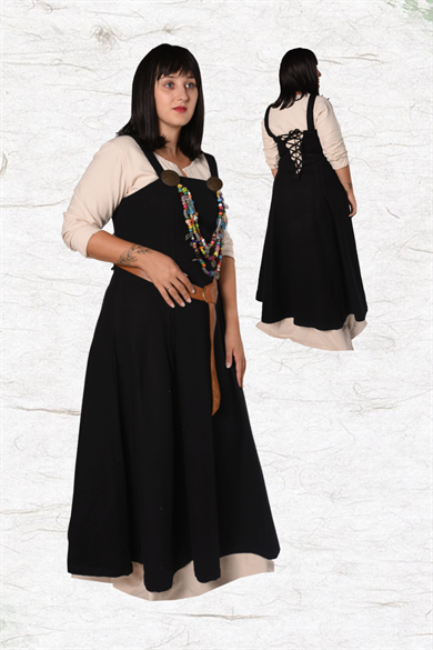 ANNA : Black - Medieval Viking Wool Apron Dress