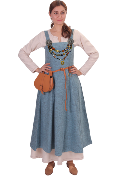ANNA : Blue - Medieval Viking Wool Apron Dress