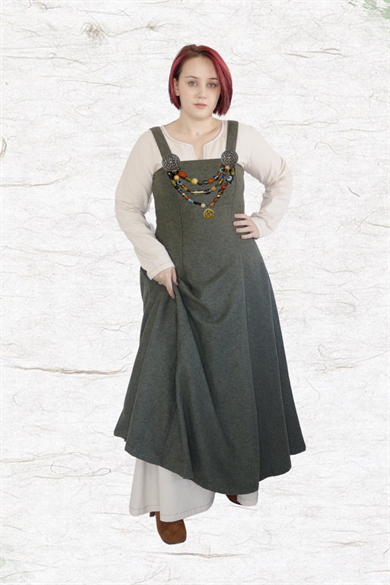 ANNA : Khaki - Medieval Viking Wool Apron Dress