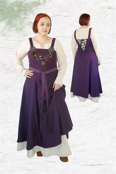 ANNA : Purple - Medieval Viking Wool Apron Dress