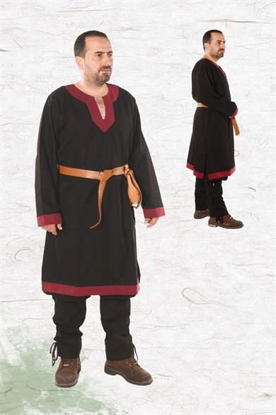 ARTHUR Cotton Black/Burgundy Tunic : Medieval Viking Renaissance Reenactment Mens Tunic
