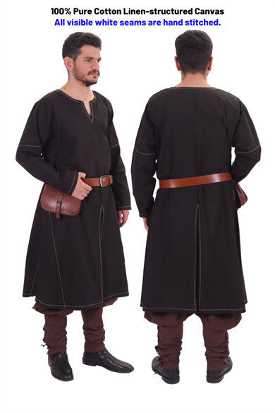 ARVID Black Cotton Canvas Tunic : Medieval Viking Long sleeve cotton Handstitched canvas tunic 
