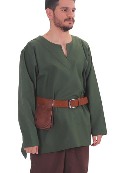 CARA Green Cotton Tunic - Medieval Viking Larp Middle Ages costume Larp Norse and Reenactment Long Sleeve Cotton Canvas  Mens Tunic. 