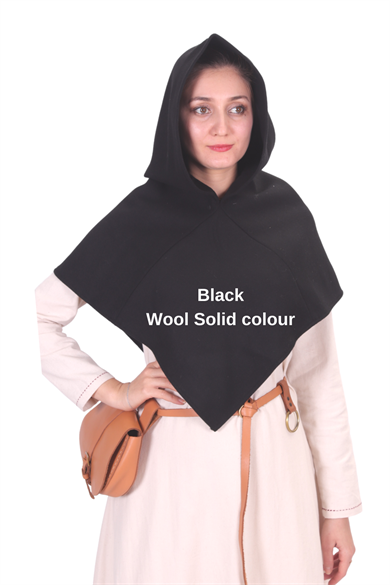 DIARA Black Wool - Medieval Viking Unisex Hood 
