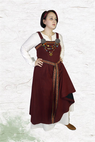 FIONA : Burgundy - Medieval Viking Wool Apron Dress