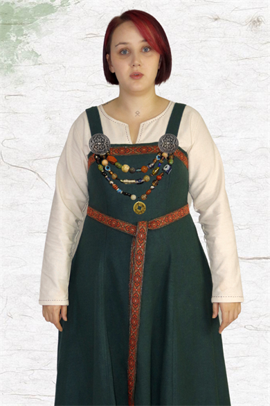 FIONA : Green - Medieval Viking Wool Apron Dress