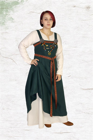 FIONA : Green - Medieval Viking Wool Apron Dress
