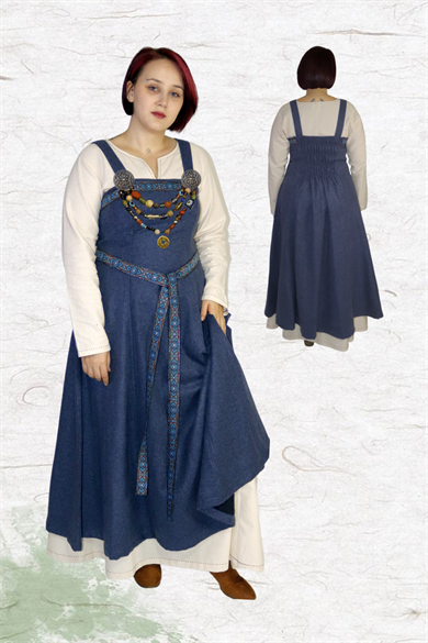 FIONA : Indigo Blue - Medieval Viking Wool Apron Dress
